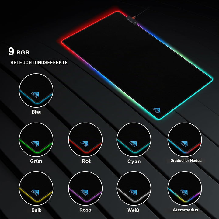 Cacoy 1200x500 mm Übergrösse RGB Gaming Mauspad, Gross Computer Mousepad mit 9 Beleuchtungs Modi, Ve