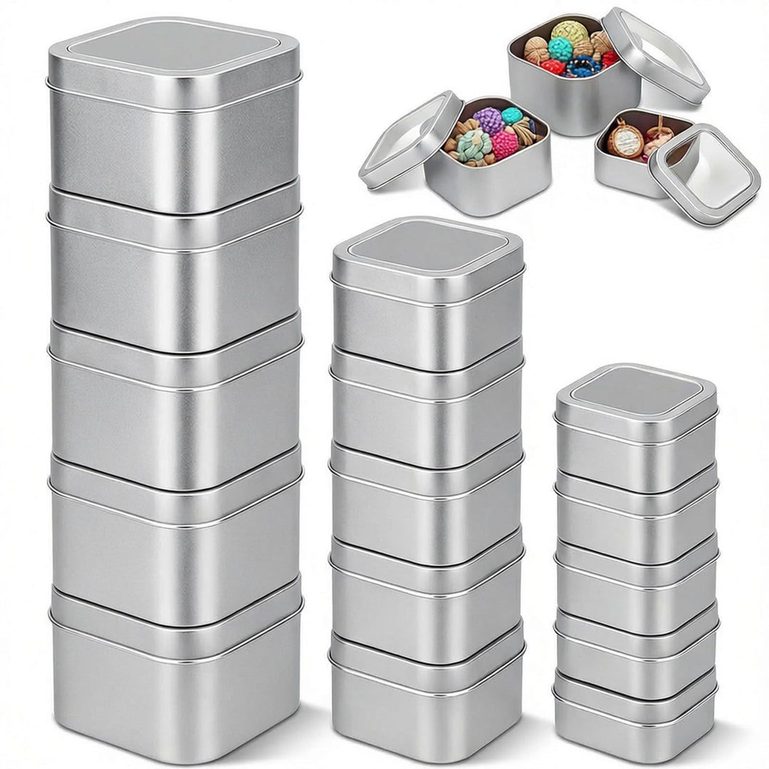 18-Pack Leere quadratische Silber Metalldosen mit klarem Fenster für Kerzenherstellung, Süssigkeiten