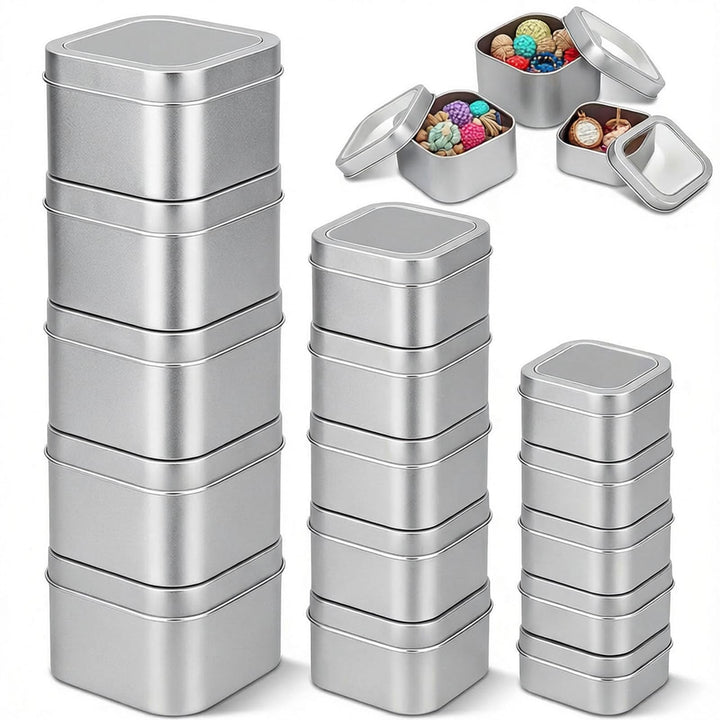18-Pack Leere quadratische Silber Metalldosen mit klarem Fenster für Kerzenherstellung, Süssigkeiten