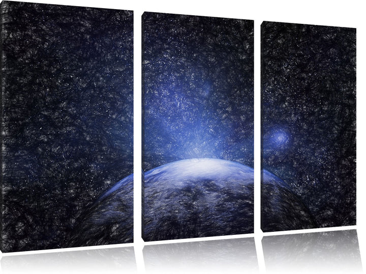 Pixxprint Sicht vom Mond auf die Erde Bunstift Effekt 3-Teiler Leinwandbild 120x80 Bild auf Leinwand