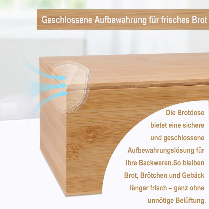 Brotkasten Holz mit Schneidebrett Deckel & Leinenbeutel – Bambus Brotdose für frische Brotaufbewahru