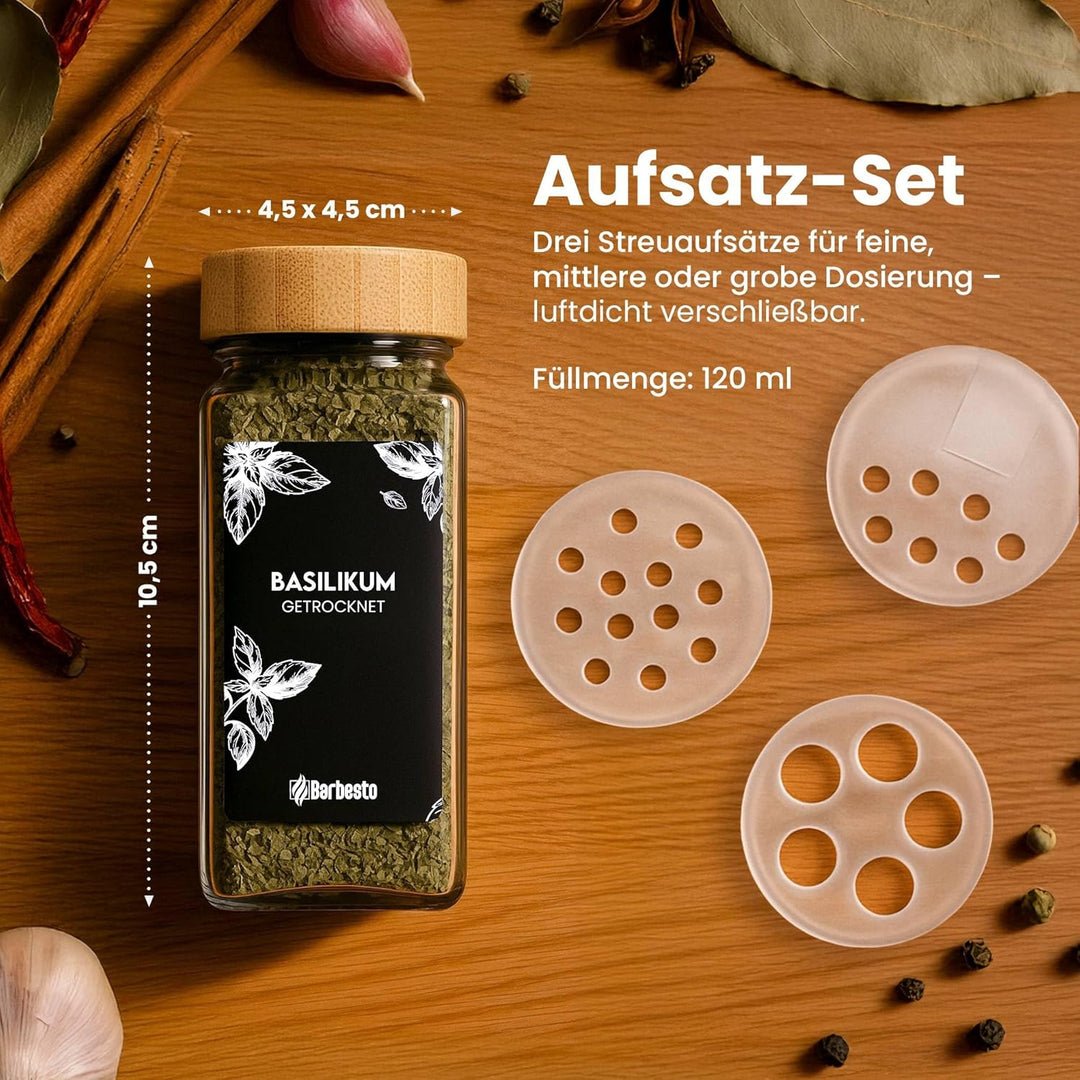 CLP Gewürzgläser eckig 24er Set (120ml), Gewürzstreuer klein mit Streueinsätzen und Etiketten, inkl.