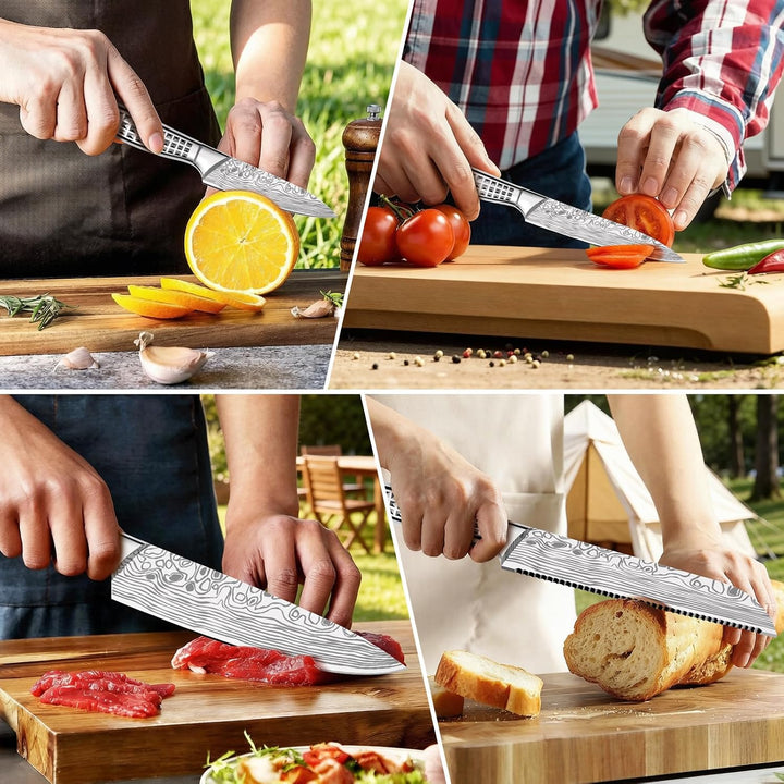 MOSFiATA Messerset Küchenmesser Grillbesteck Set mit Rucksack für Outdoor | mit 7 profi Messer, Wetz