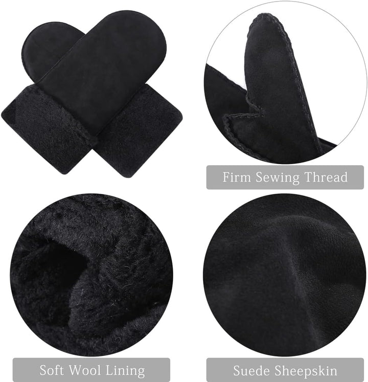 Harssidanzar Damen Fäustlinge,Winter Schaffell Lammfell beheizte warme pelzige Stulpenhandschuhe Led