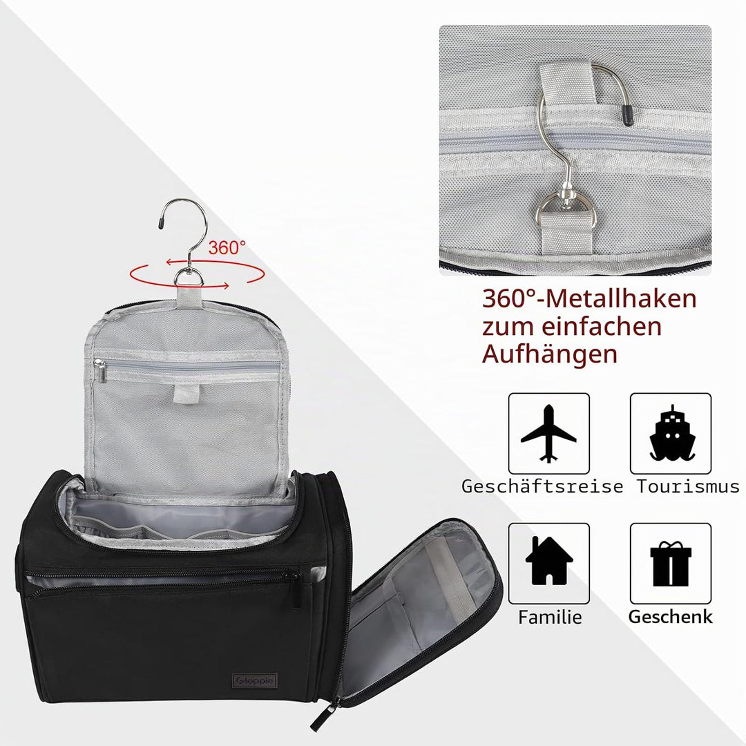 Gloppie Kulturbeutel Herren Damen Kosmetiktasche zum Aufhängen XXL Kulturtasche mit Henkel Hängend K