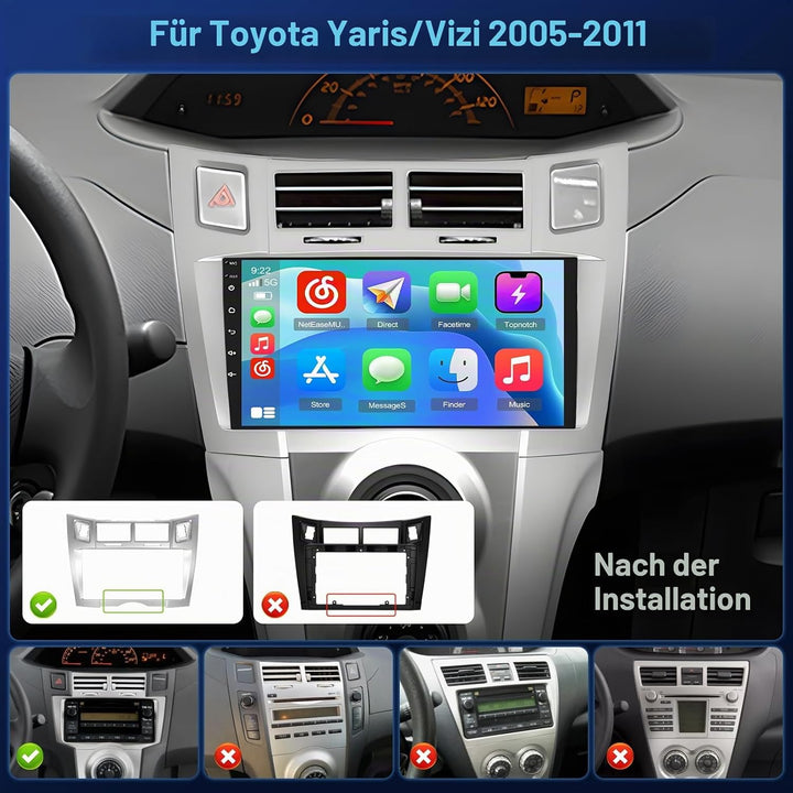 Hikity 4+128G 9" Android Autoradio für Toyota Yaris/Vizi 2005-2011 | Incell Touchscreen Wireless Car