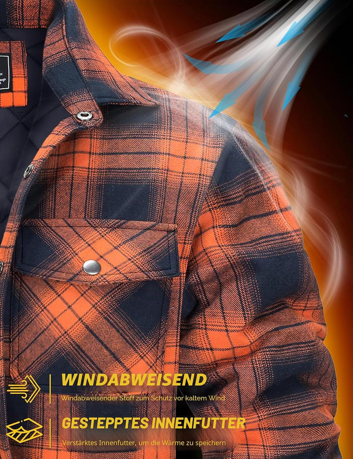 TACVASEN Herren Karierte Hemdjacke Flanellhemd Holzfällerhemd Thermohemd Jacke S Orange, S Orange