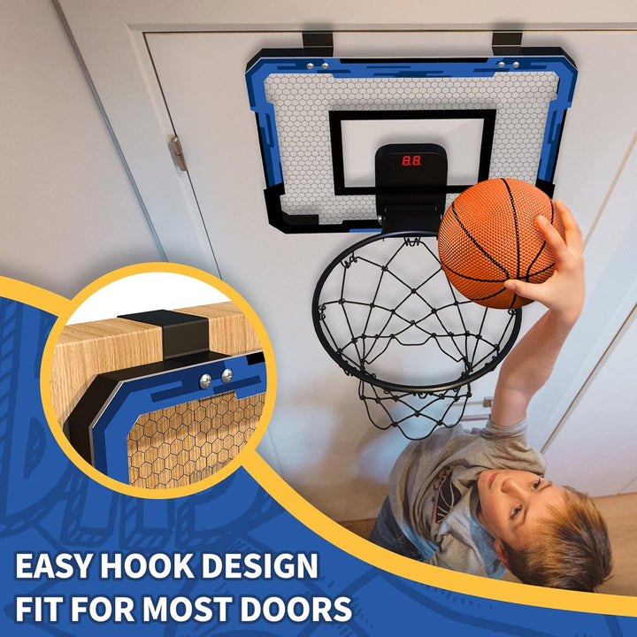 QDRAGON Mini Basketball Hoop for Door, Indoor Basketball Hoop for Bedroom, with 3 Balls/Inflator/Bre