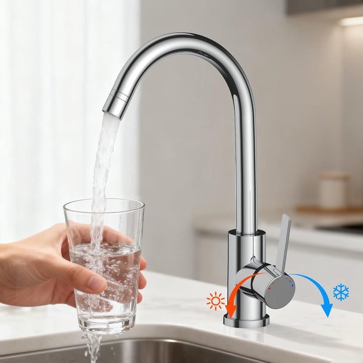 Niederdruck Armatur Küche mit 2 Strahlarten, 360 ° Drehbare Wasserhahn Küche, Leicht zu zerlegen und