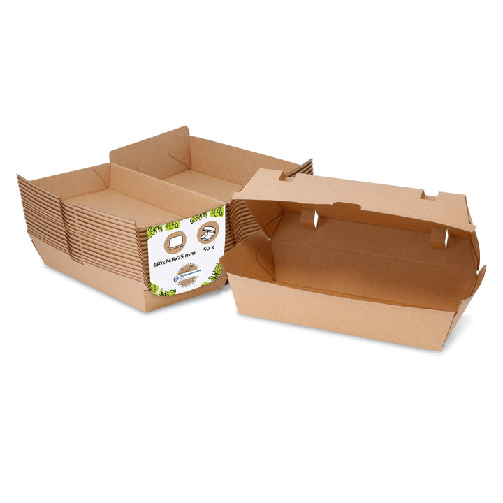 BIOZOYG Take Away Kraftkarton Box 50 Stück I robuste Fast Food Boxen mit hohem Klappdeckel I Snack B