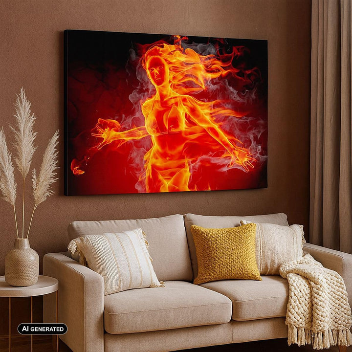Bilder auf Leinwand Frau Flammen Illustration Leinwandbild 70x50cm Wandbilder Dekoration Wohnzimmer