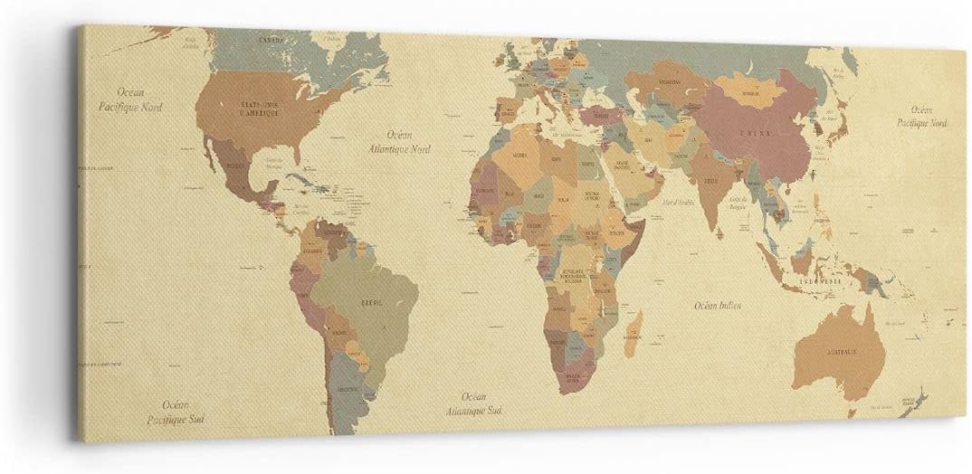 Panorama Bilder auf Leinwand 100x40cm Leinwandbild mit Rahmen Karte Welt Land Gross Wanddeko Bild Sc