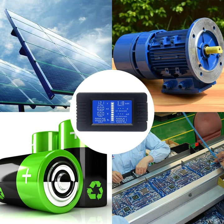 Batteriezähler DC Voltmeter Amperemeter Energie Monitor LCD Multimeter Digital Spannung Strom Cap Oh