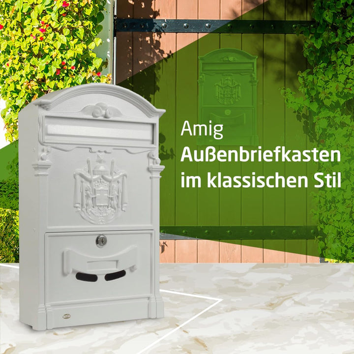 Amig - Aussenbriefkasten, Briefkasten für den Aussenbereich im klassischen Stil | Postfach für Wände