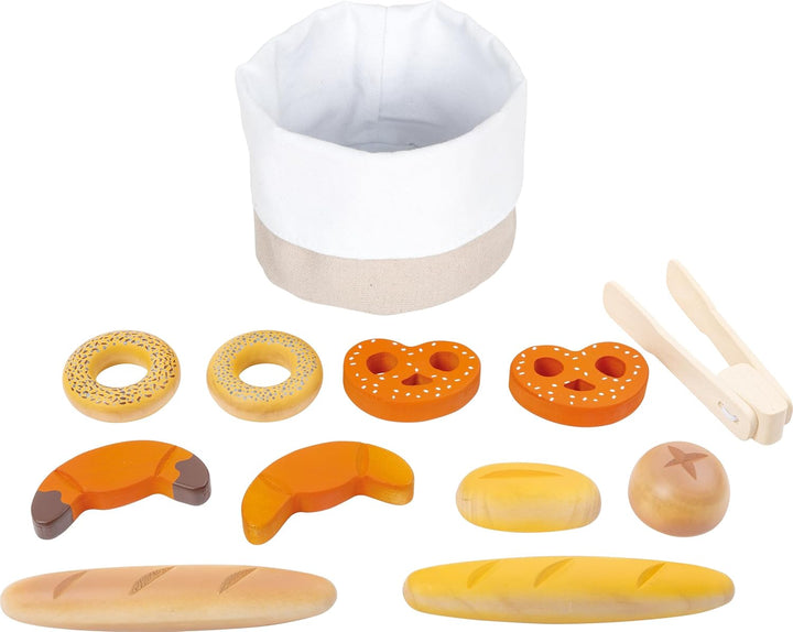 small foot Brotkorb-Set "fresh" aus Holz, mit Backzange, Zubehör für Kinderküche und Kaufladen, ab 3