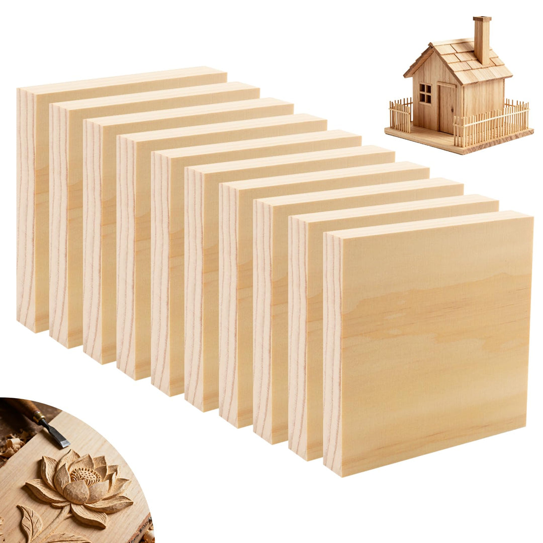 Pyroclasia 10 Stück Holzwürfel 10x10x1.5 cm Unlackierte Holzblöcke Holzbretter zum Basteln Holzblock