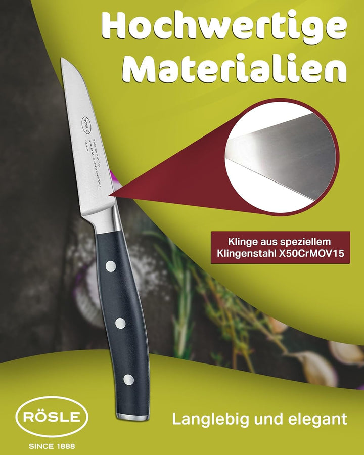 RÖSLE Gemüsemesser Tradition 9cm - Hochwertiges und scharfes Küchenmesser zum Schneiden von Obst und
