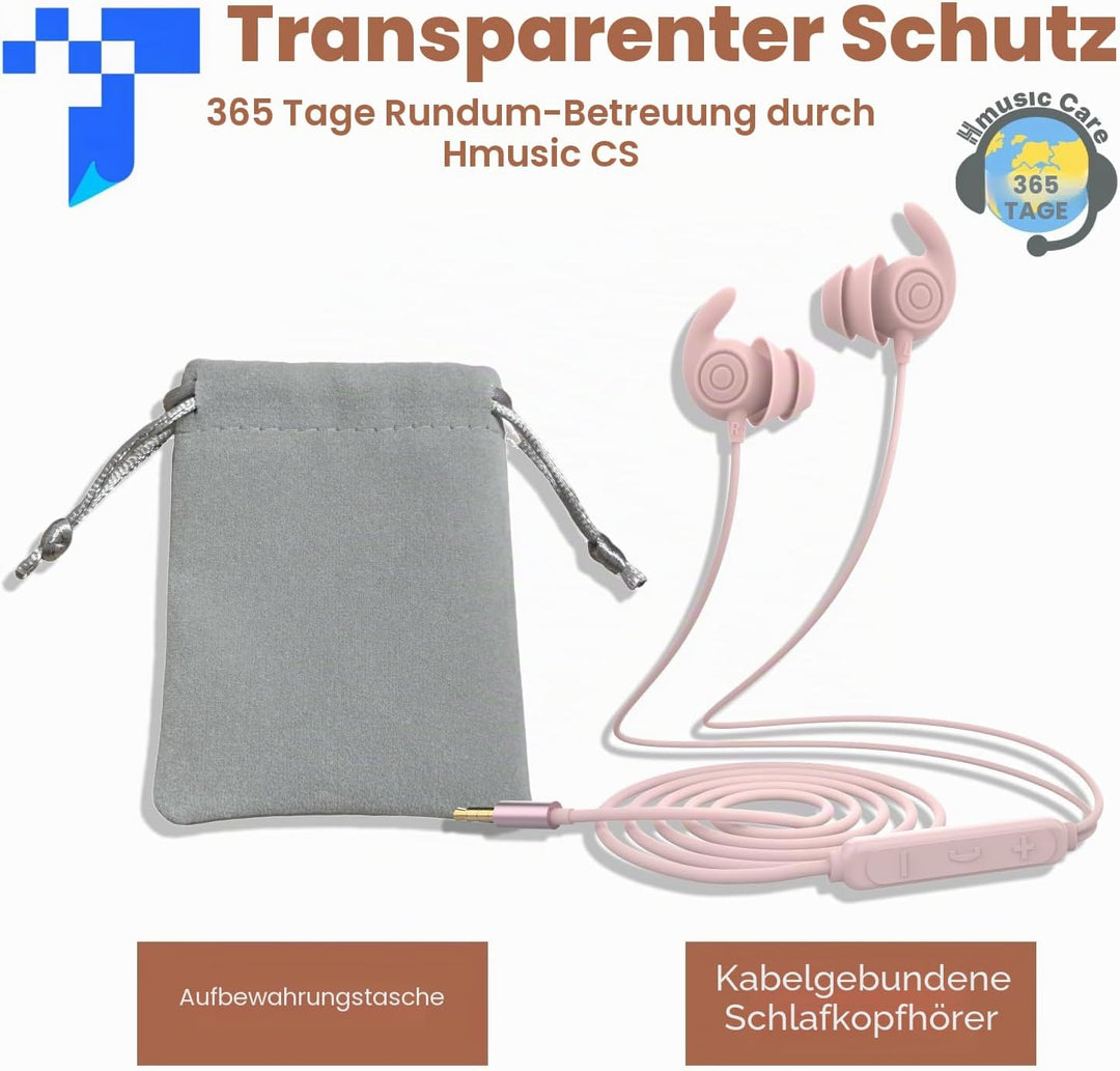 Hmusic Schlaf Ohrhörer, 30dB Geräuschisolierung, 2g leicht 3,5mm Kopfhörer, flach/dünn Komfortable S