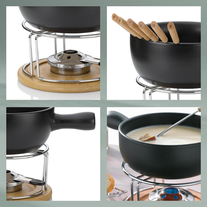 Kela 361306 Käsefondue-Set, Natürliches Design, 10-teilig, Feuerfeste Keramik, Käsefondue-Set Natura