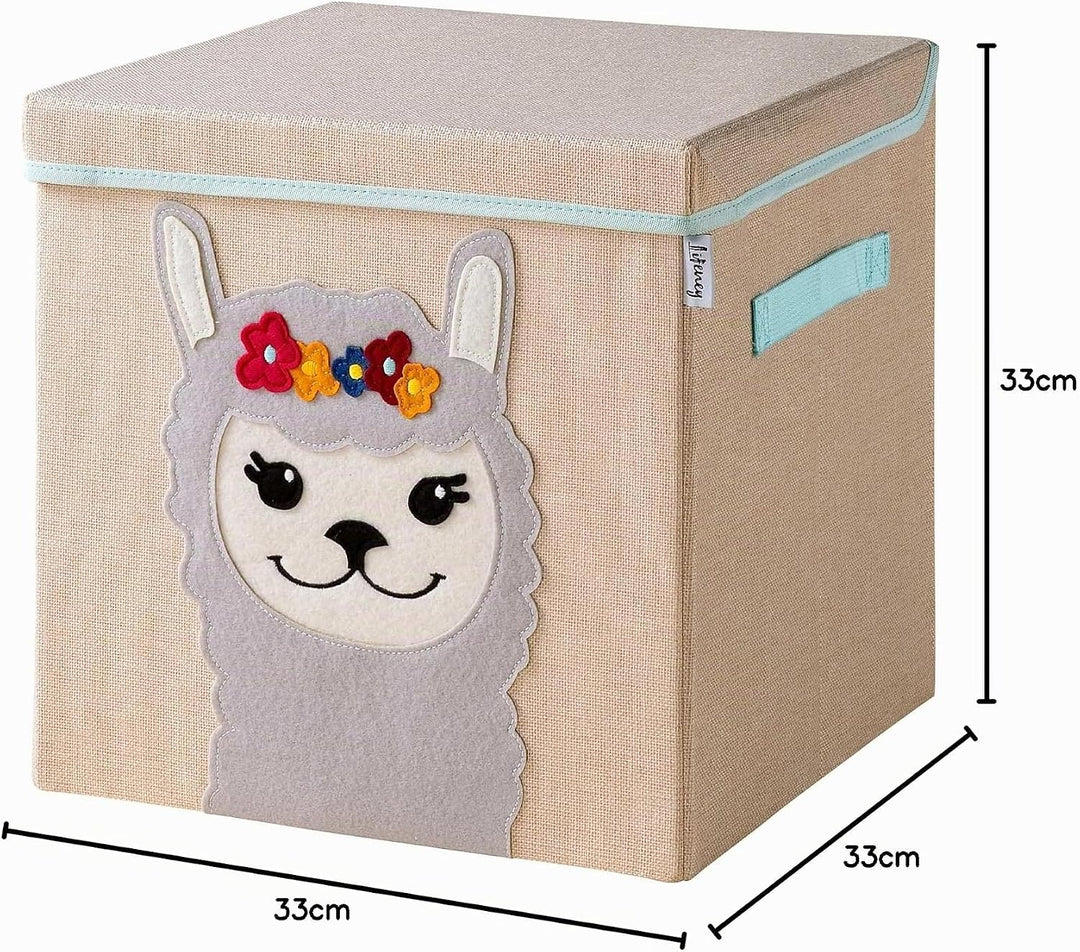 Aufbewahrungsbox mit Deckel und Lama I Spielzeugbox mit Tiermotiv passend für Würfelregale I Ordnung