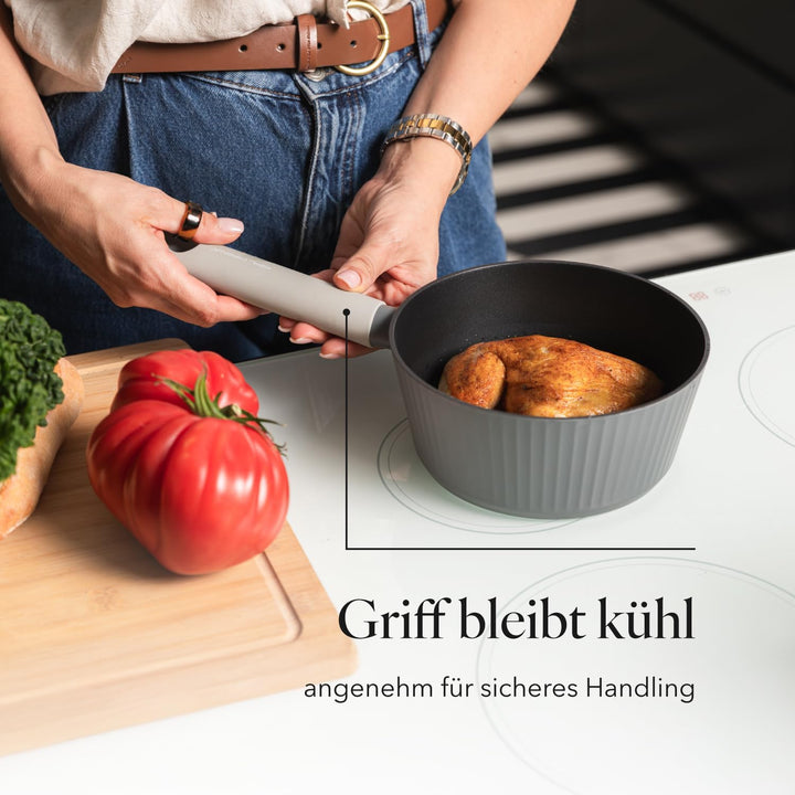FLORINA Aluminium Kasserolle Serrano 18 cm I Kasserolle mit Soft-Touch-Griffen I Leichte und robuste