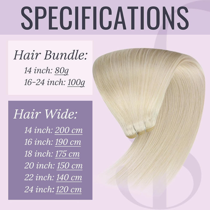Fshine Tressen Echthaar Platinblond Sew in Weft Extensions Echthaar Tressen 35 cm 100 g Seidig Gerad