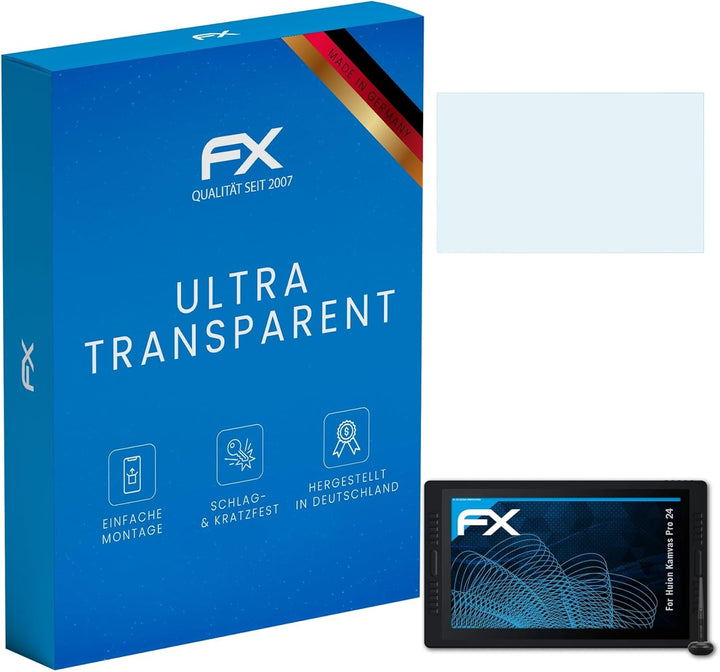 atFoliX Schutzfolie kompatibel mit Huion Kamvas Pro 24 Folie, ultraklare FX Displayschutzfolie (2X)