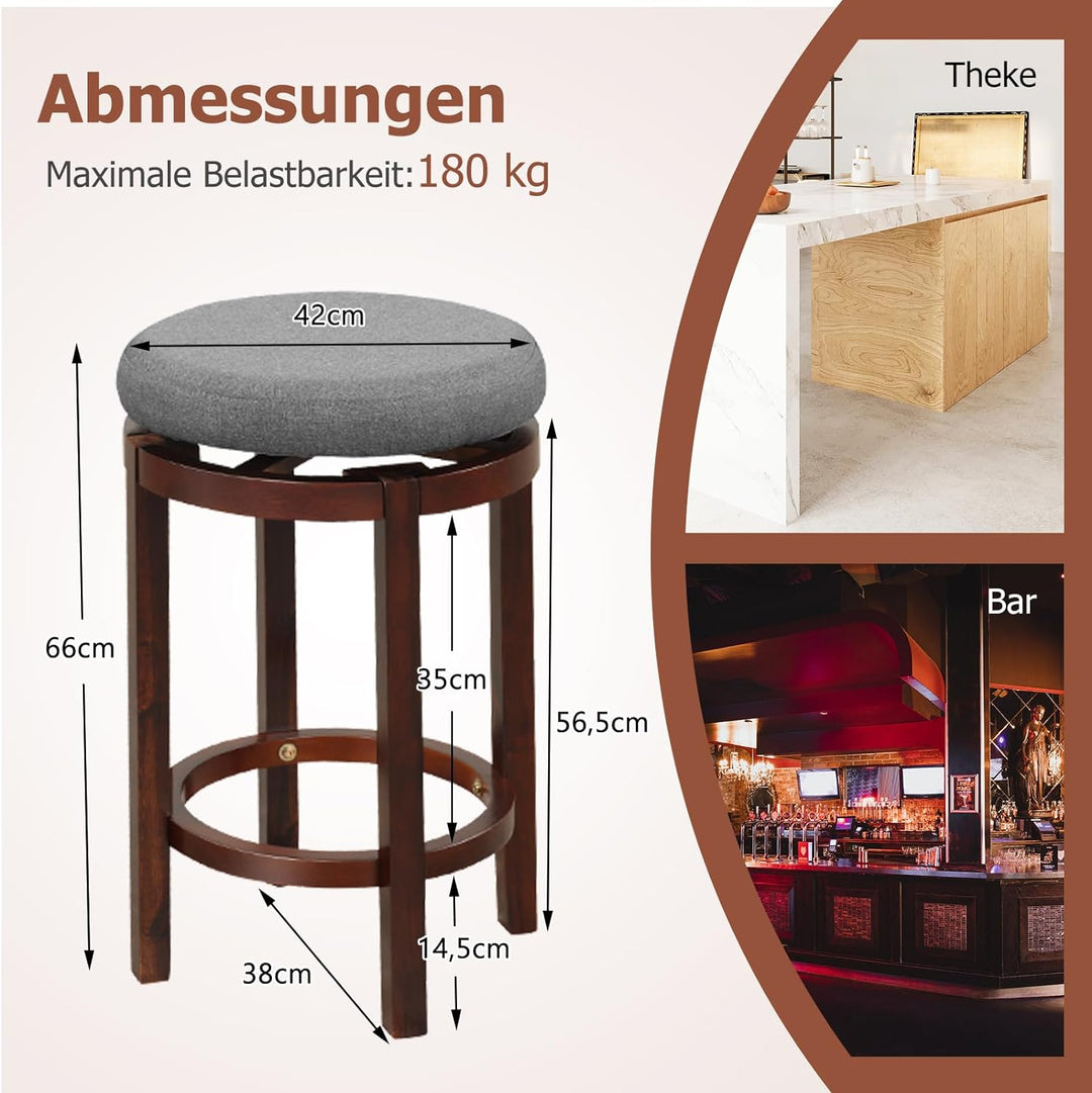 RELAX4LIFE 2er-Set Barhocker aus Holz, Moderner Sitzhocker mit drehbare Sitzfläcen, Stabile Barstühl