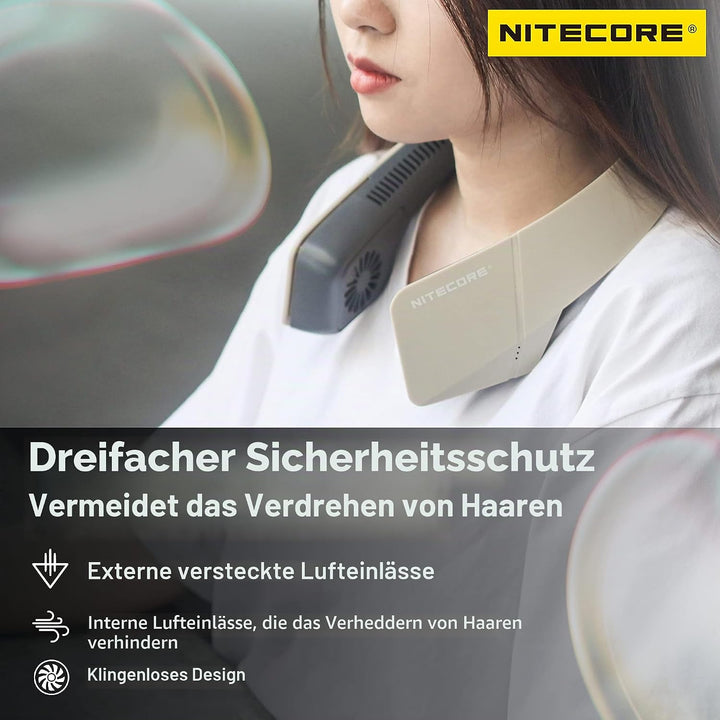 Nitecore NEF20 Tragbarer Hals-Ventilator, freihändig, 360° Luftzirkulation, bürstenloser Motor, 4000