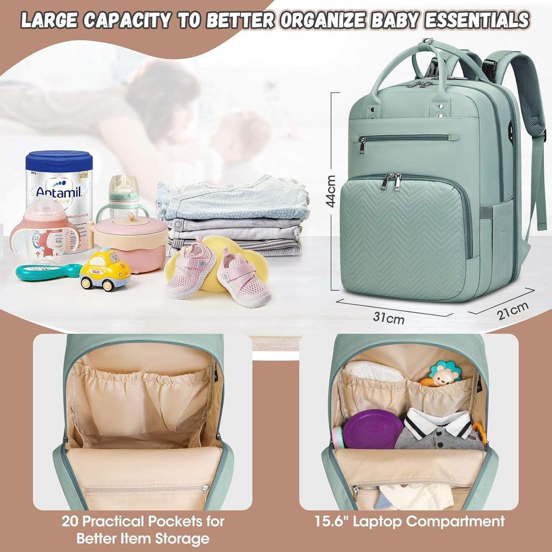 RAINSMORE Wickelrucksack Baby Wickeltasche Rucksack mit Wickelunterlage Unterwegs Gross Diaper Bag M
