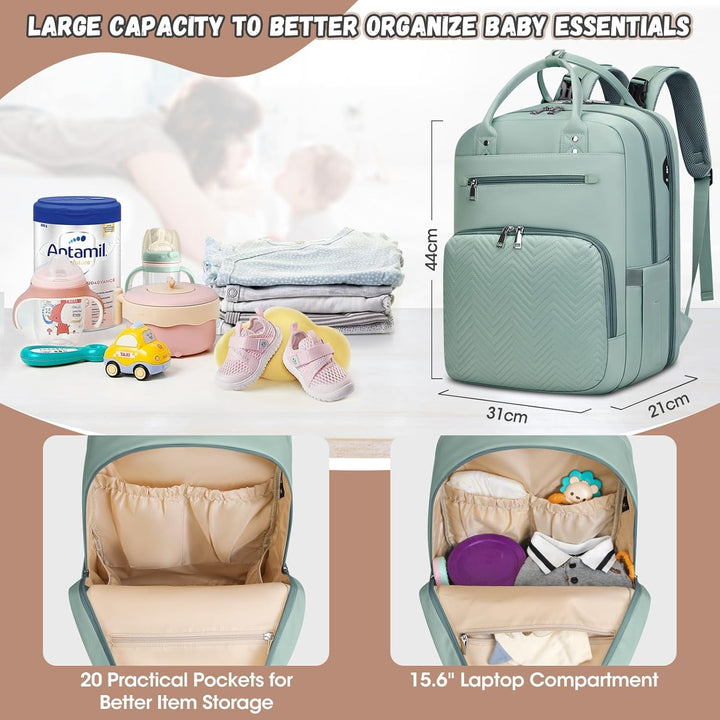 RAINSMORE Wickelrucksack Baby Wickeltasche Rucksack mit Wickelunterlage Unterwegs Gross Diaper Bag M