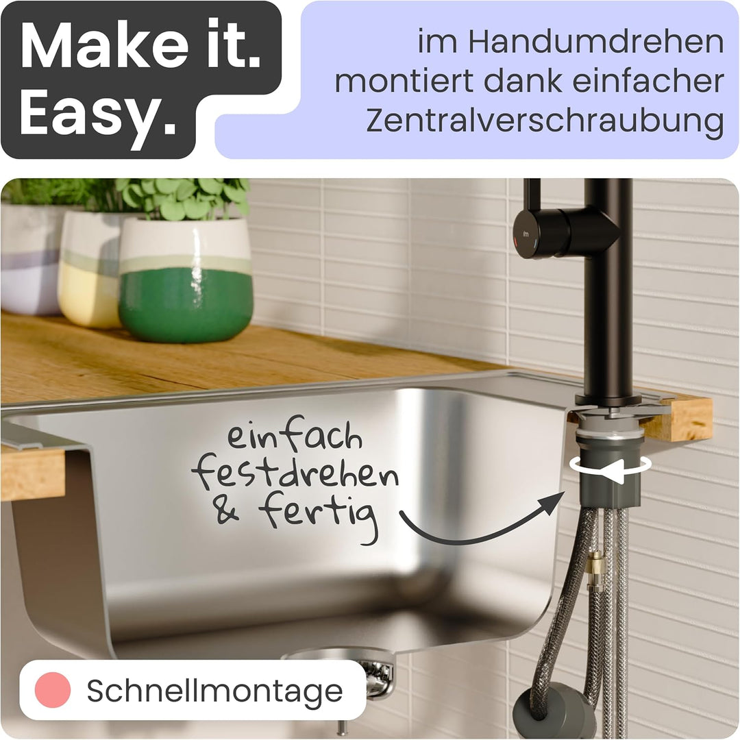 instmaier Cassia | Küchenarmatur mit herausziehbarem Auslauf | schwarz matt | Wasserhahn Küche 360°