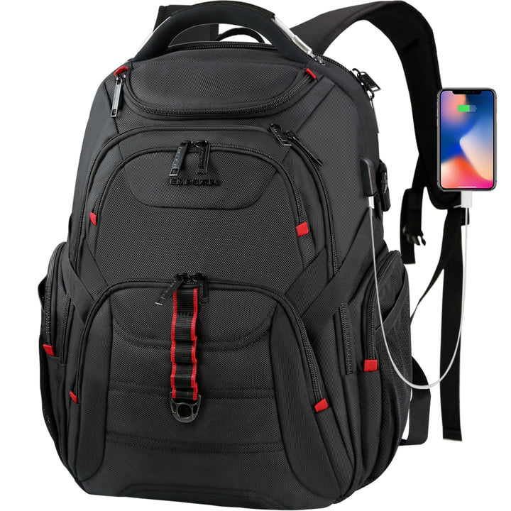 EMPSIGN Gross Laptop Rucksack Herren 17,3 Zoll Arbeit Wasserdicht, Laptoptasche Reisen mit USB Ladea