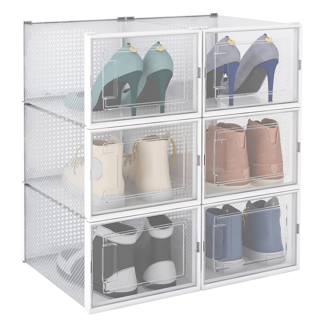 linovum 6er Set Schuhboxen stapelbar transparent für Übergrössen - modulare Aufbewahrungsbox für Sch