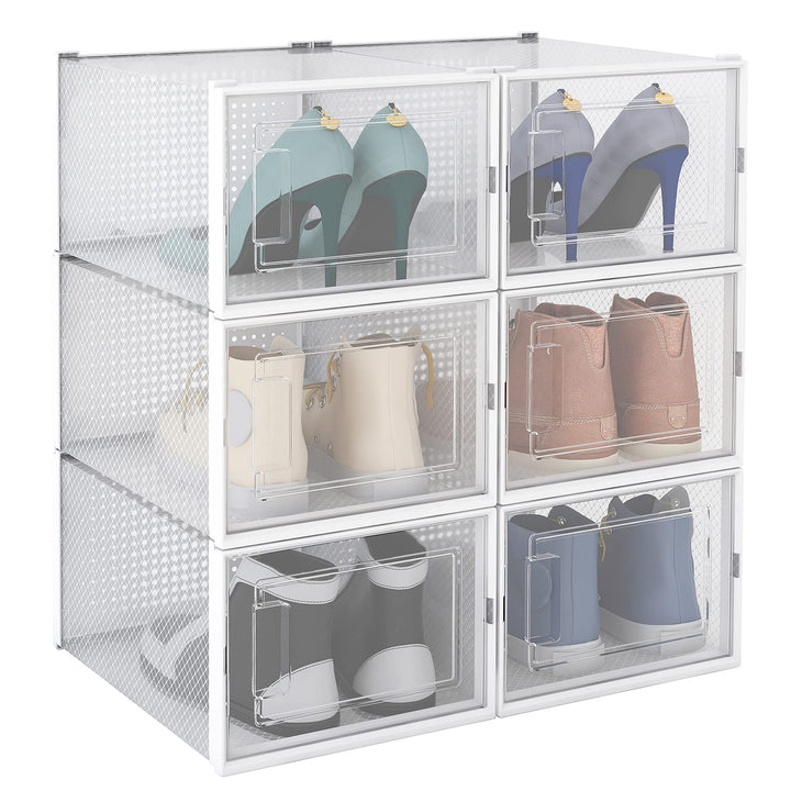 linovum 6er Set Schuhboxen stapelbar transparent für Übergrössen - modulare Aufbewahrungsbox für Sch