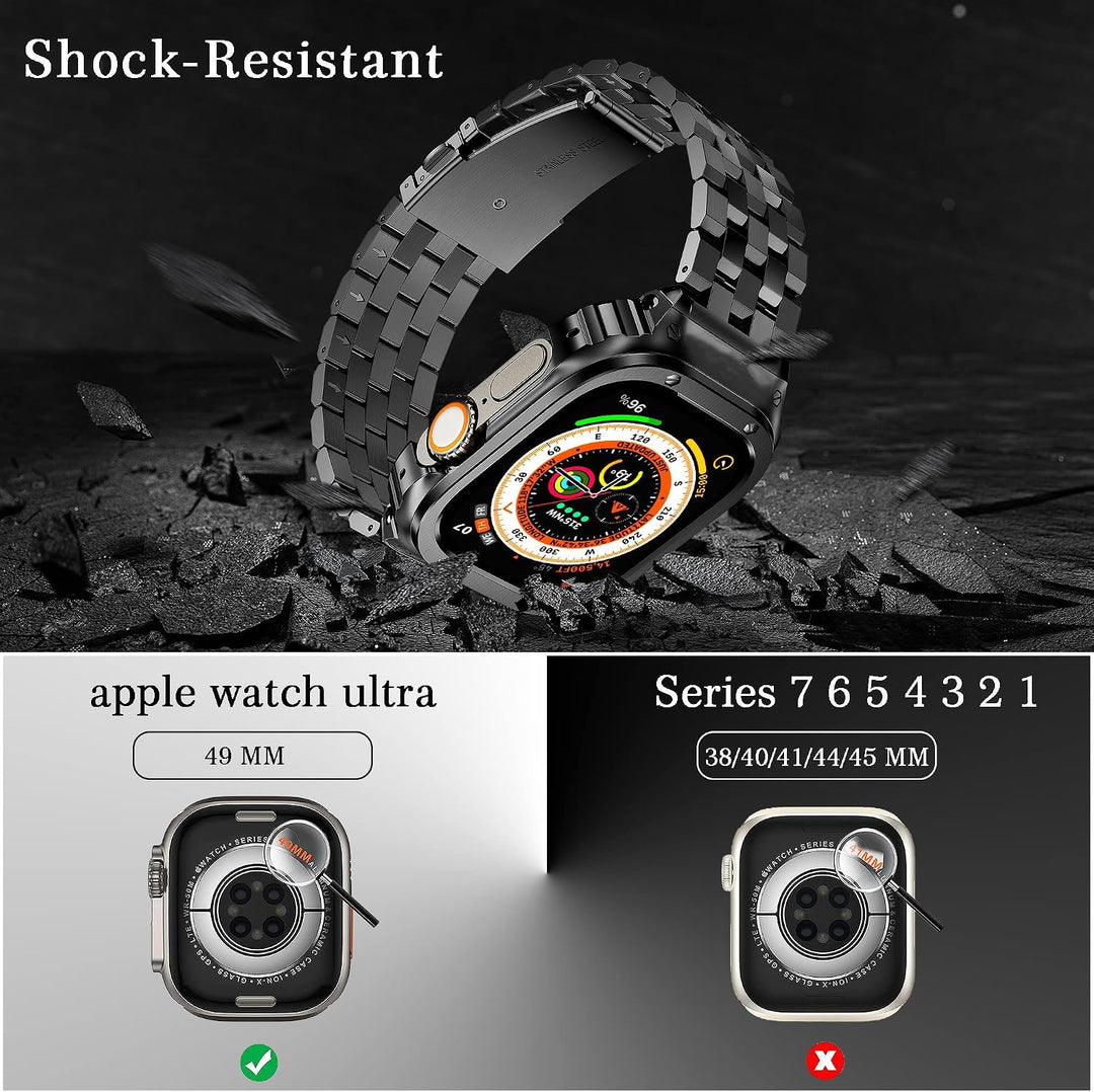 HASLFM Apple Watch Bänder kompatibel für iWatch Serie 9/8/7(45mm), Edelstahl Apple Watch Bänder mit