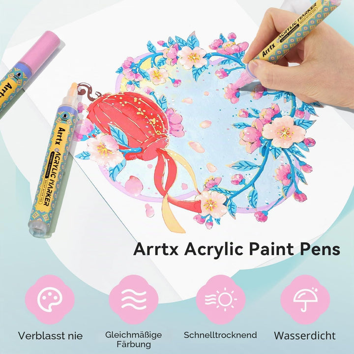 Arrtx Acrylstifte für Steine Bemalen, 72 Farben 3mm Mittlere Spitze Acrylstifte Marker, Acrylmarker