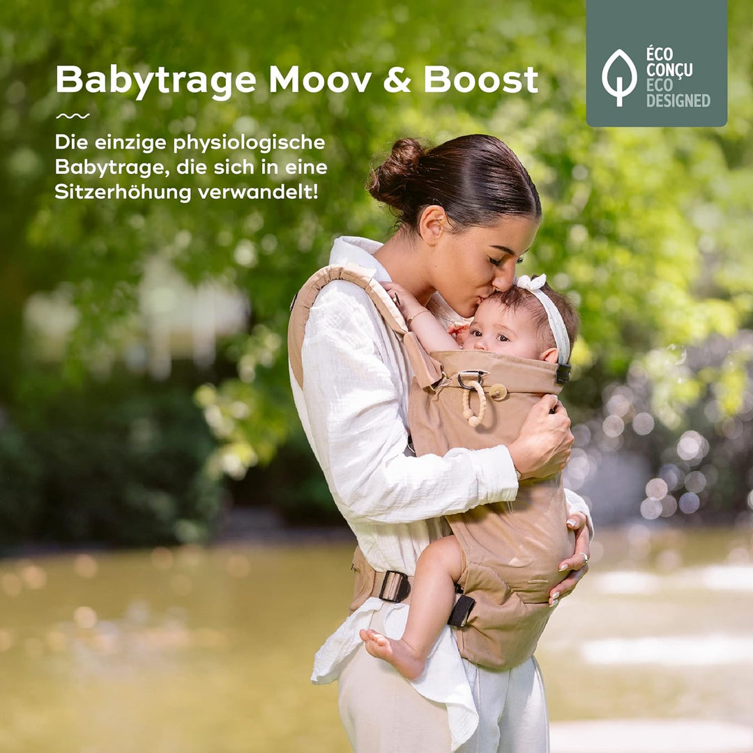 Babymoov Babytrage Moov & Boost Hazelnut beige - ergonomisch, für Babys und Kleinkinder, bis 20 kg H