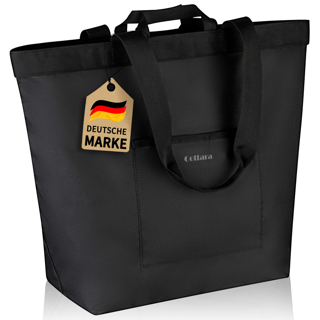 COTTARA® Einkaufstasche gross | Shopper mit Reissverschluss, verstärktem Boden und wasserabweisendem
