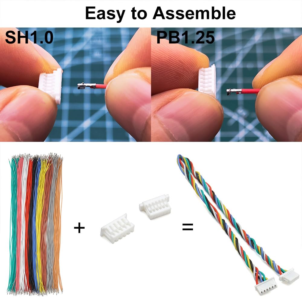 SH1.0 auf PB1.25 vorgecrimptes Kabel und Stecker-Set, kompatibel mit JST SH 1,0 mm Molex PicoBlade 1