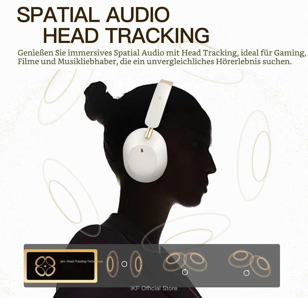 iKF Solo Pro Adaptive Noise Cancelling Kopfhörer, Wireless Over Ear Bluetooth mit Kopfverfolgung, Hi