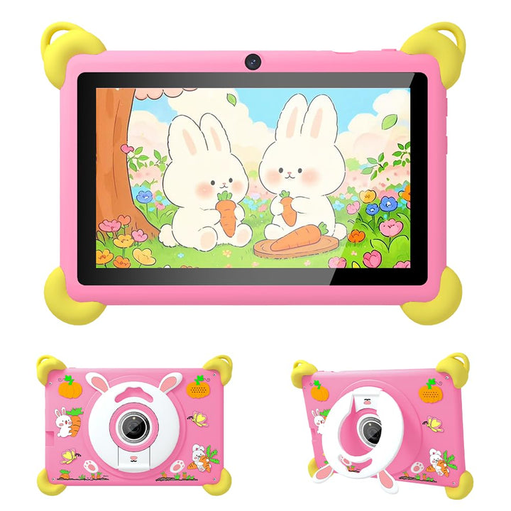 Veidoo 7-Zoll Android Kinder-Tablet, 2+32 GB, Dual-Kameras, stossfeste Hülle, integriertes Hasen-Stä