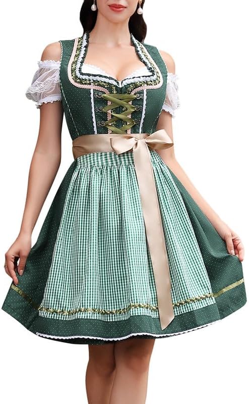 Clearlove Dirndl Damen midi 3tlg Trachtenkleid Damen Trachtenrock Trachtenmode Kleid Dirndlbluse für