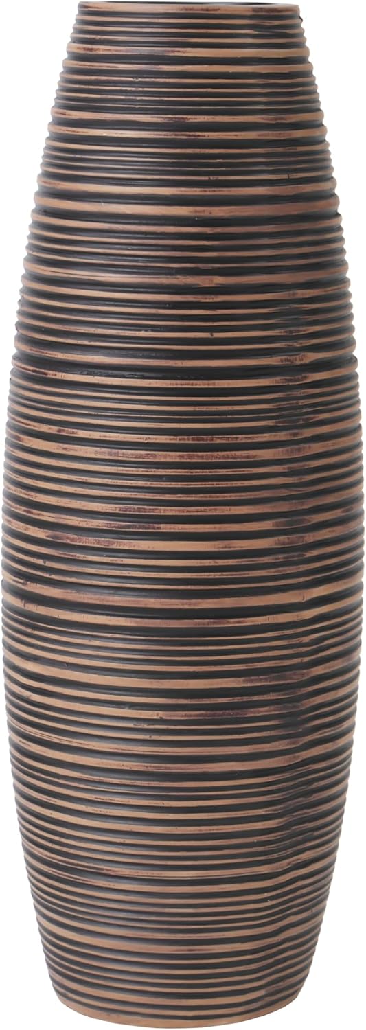 Leewadee Kleine Bodenvase für Dekozweige hohe Standvase Design Holzvase, Holz, 36 cm, Braun, Braun