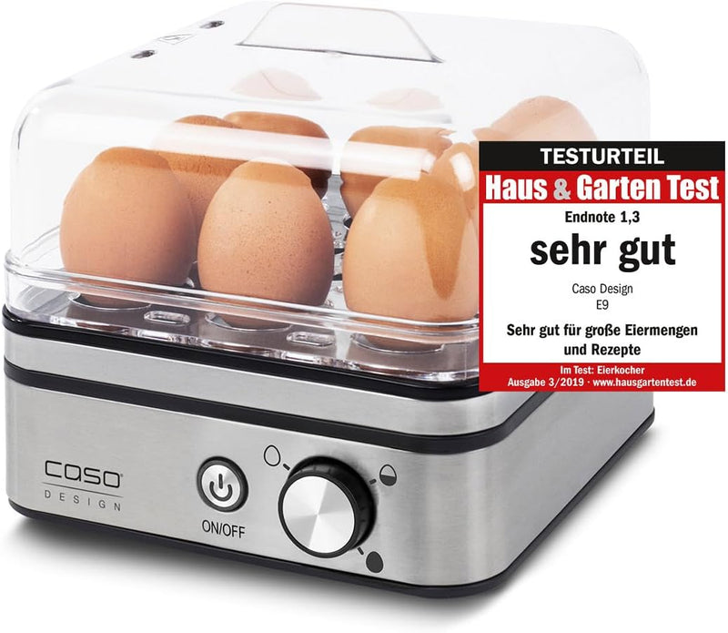 CASO E 9 - Design Eierkocher, elektronischer Eierkocher für bis zu 8 Eier, herausnehmbarer Eiträger,