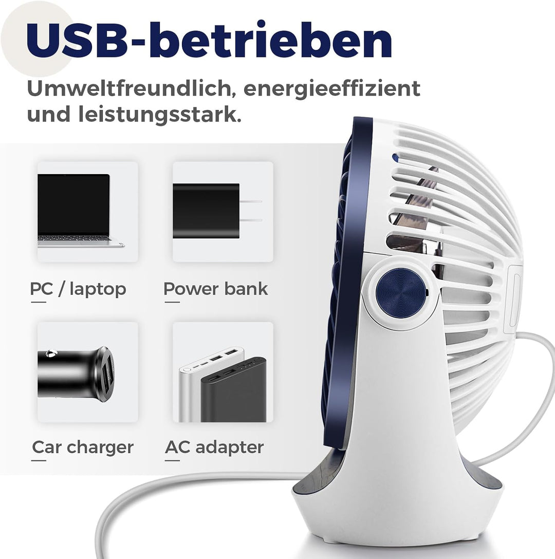 OCOOPA USB Ventilator, Ventilator klein Tischventilator mit starkem Luftstrom und Leise Betrieb 3 Ge