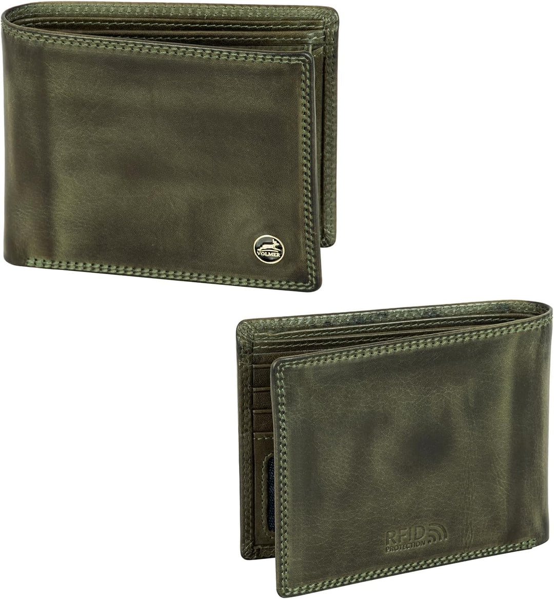 Fa.Volmer ® Leder Geldbörse Herren mit RFID-Schutz - extra-stabile Doppelnaht (4+2 Card - Hunter Gre
