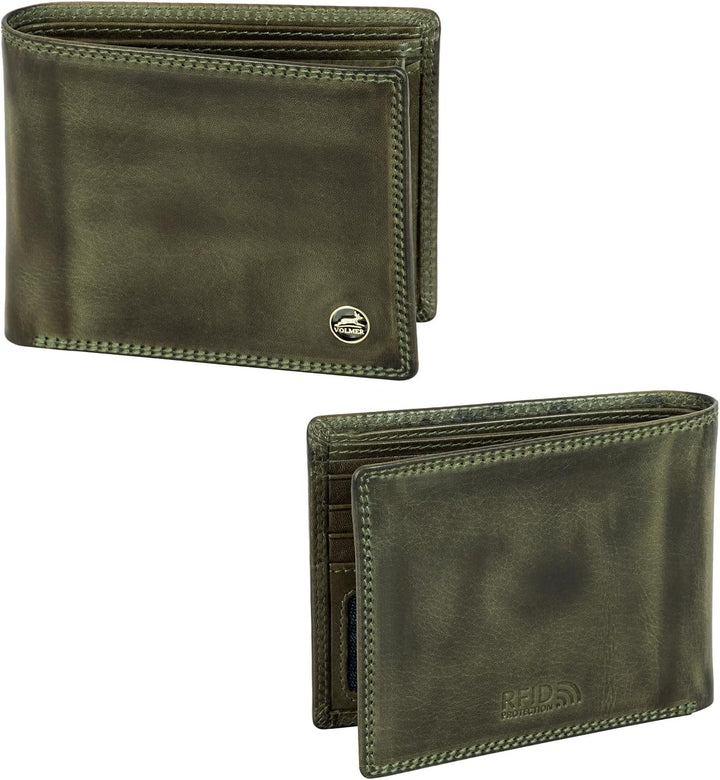 Fa.Volmer ® Leder Geldbörse Herren mit RFID-Schutz - extra-stabile Doppelnaht (4+2 Card - Hunter Gre