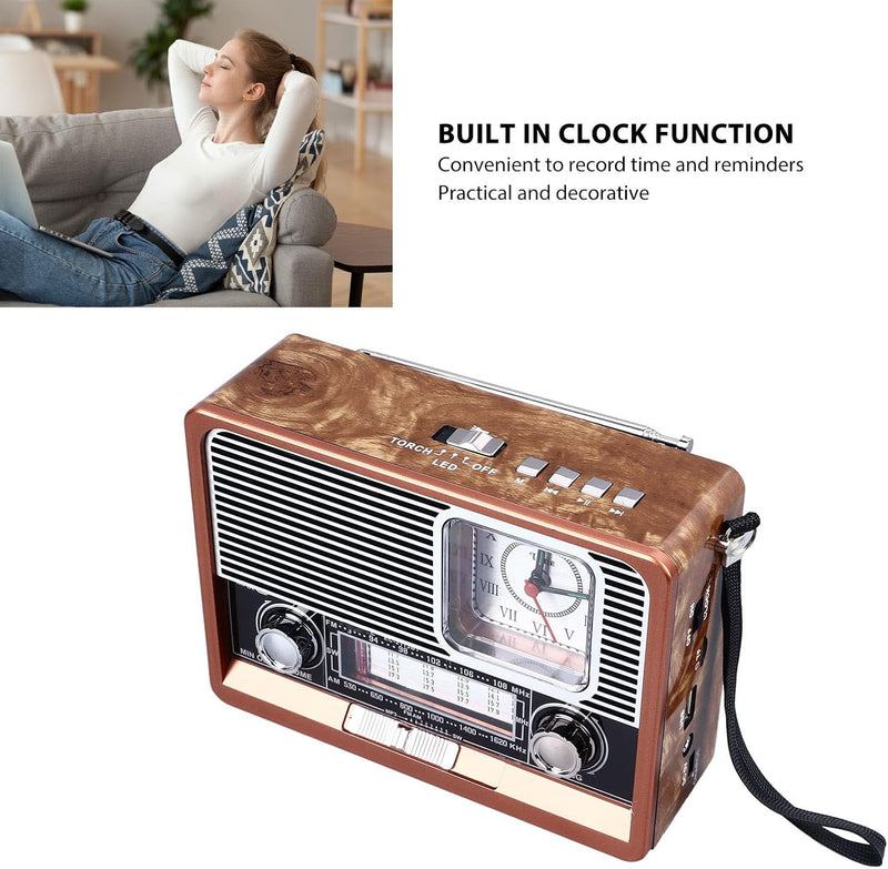 Tragbares Vintage Radio, AM FM SW Old Fashion Classic Style Bluetooth Radio, Multifunktionales Retro