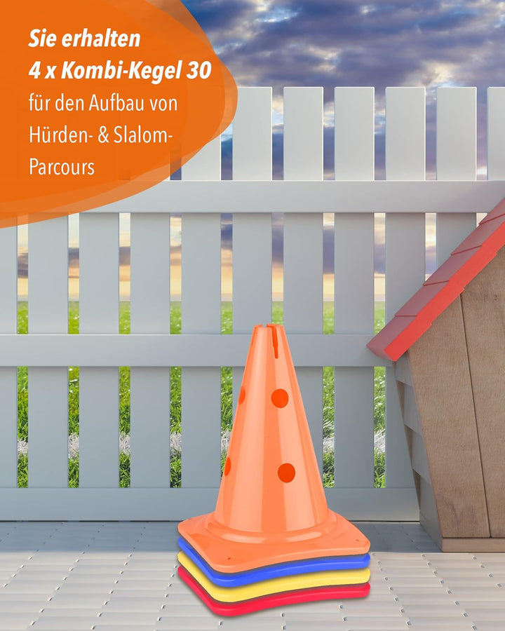 Kombi Kegel 30 – 4er Set – für den Aufbau von Hürden- oder Slalom-Parcours für Agility-Training – Sp